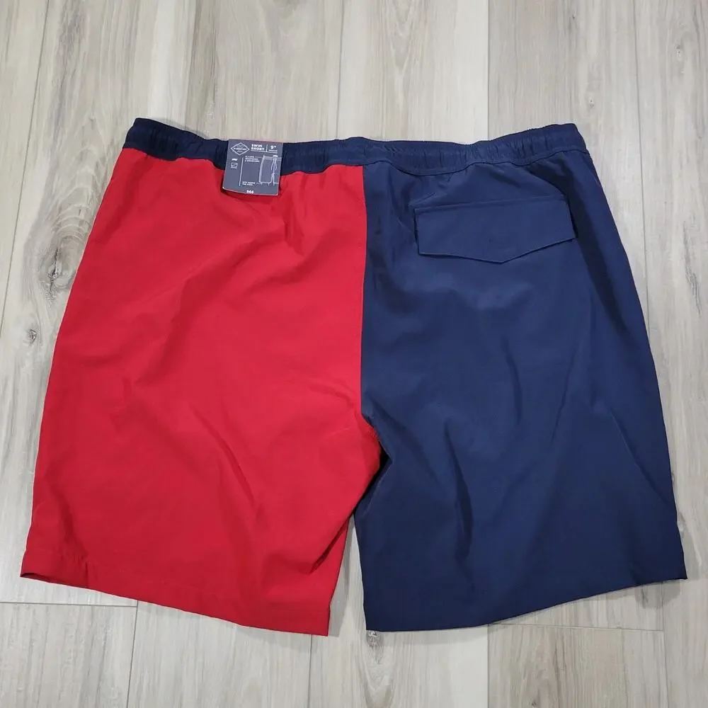 St. John's Bay Swim Shorts Men's Large Indigo Red Colorblock Above The Knee New